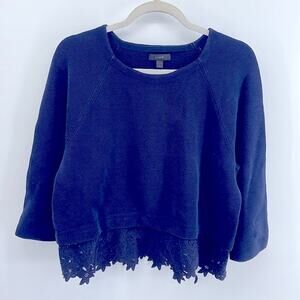 J. Crew 3/4 sleeve textured lace hem detail scoop neck pullover top sz L